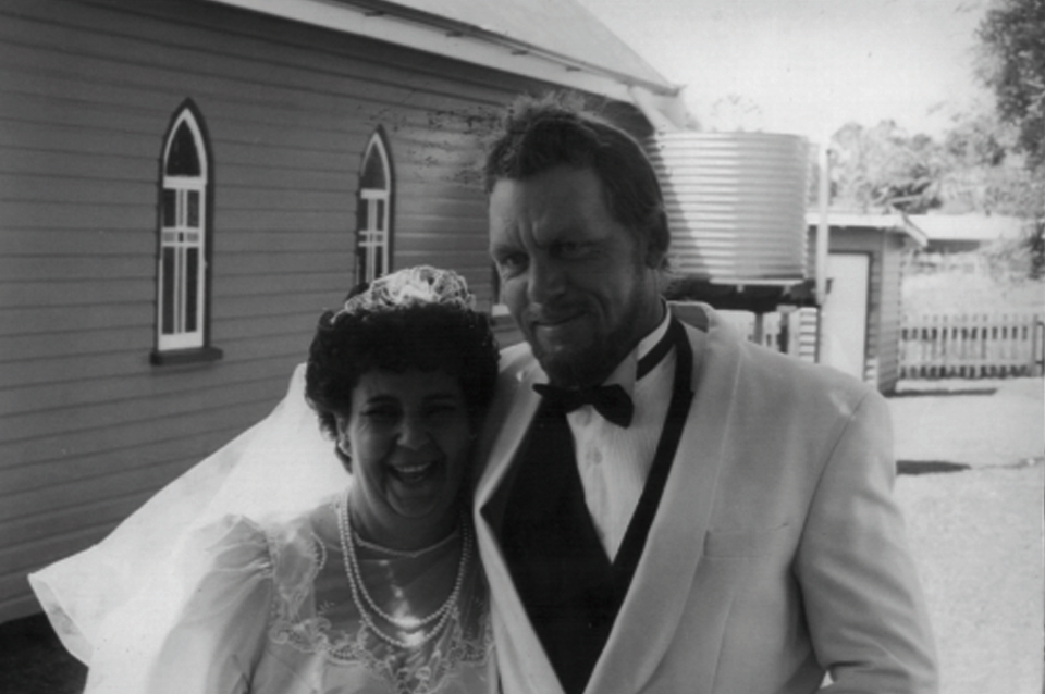 Christine Law and Andrew McLean wedding day at Cherbourg Anglican church c1990