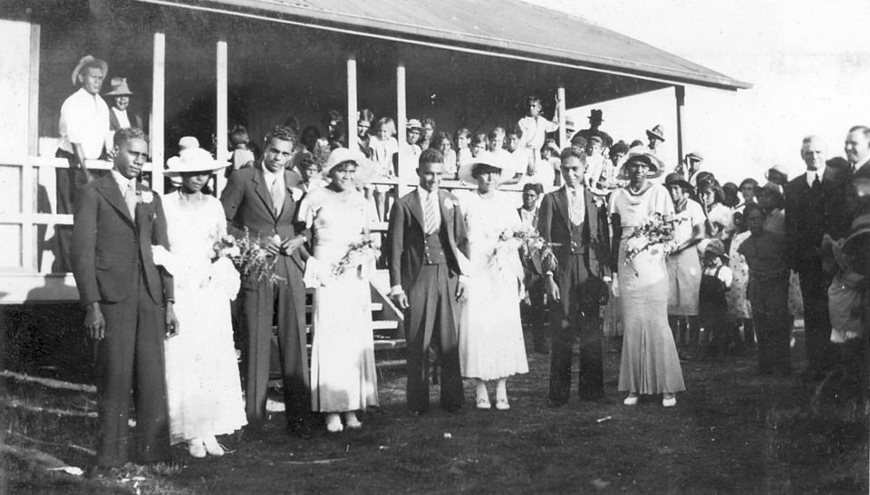 Wedding parties at Welfare Hall at Cherbourg c1930