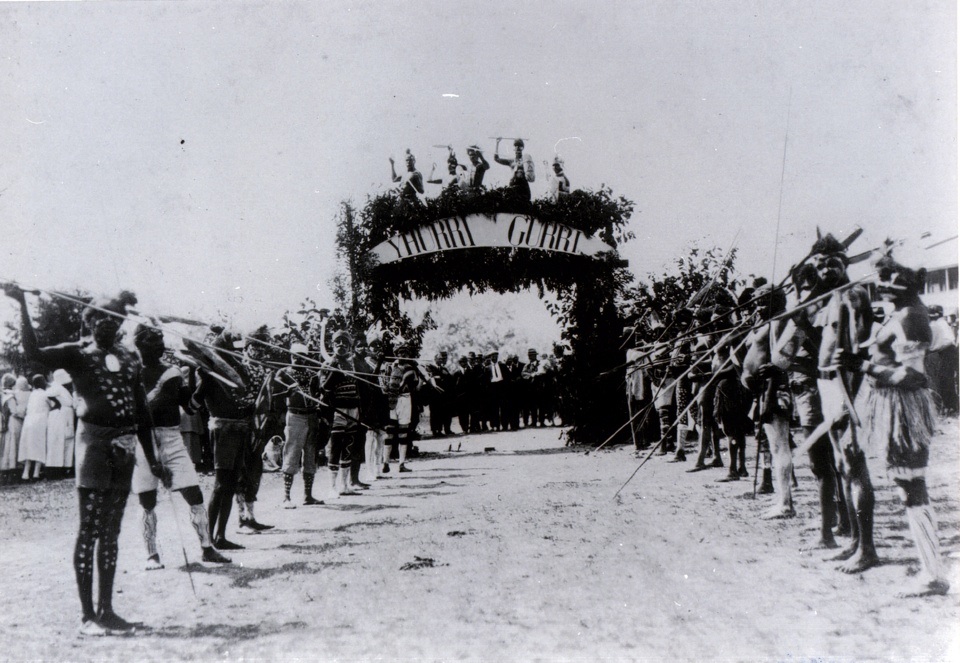 Yhurri Gurri ceremonial arch at Barambah Aboriginal Settlement May 3 1928