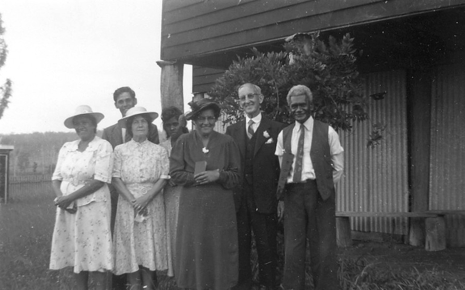 Men and women at AIM Church at Cherbourg Aboriginal Settlement c1947
