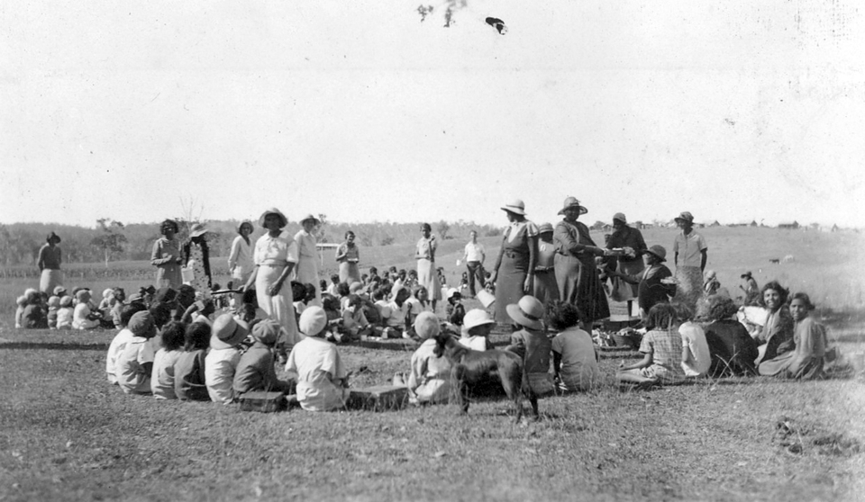 AIM Church picnic at Muddy Flats at Cherbourg c1930