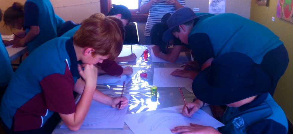 Students participating in the art workshop