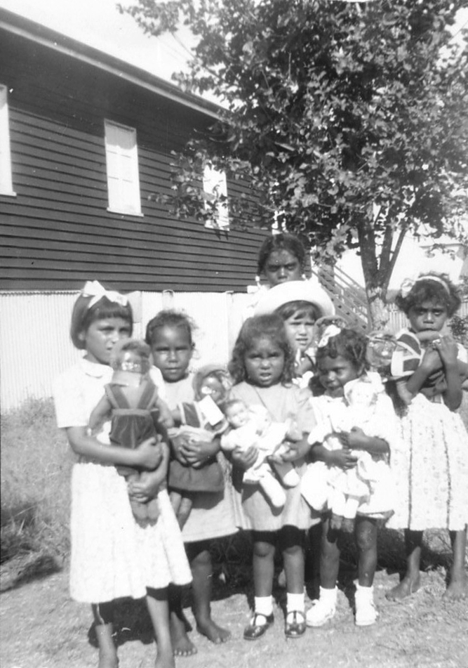 Girls with dolls at AIM Church at Cherbourg c1940
