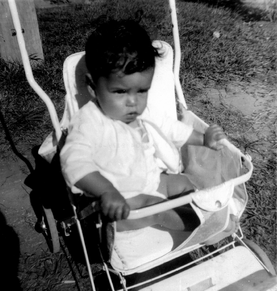 Baby in stroller at Cherbourg Hospital c1961