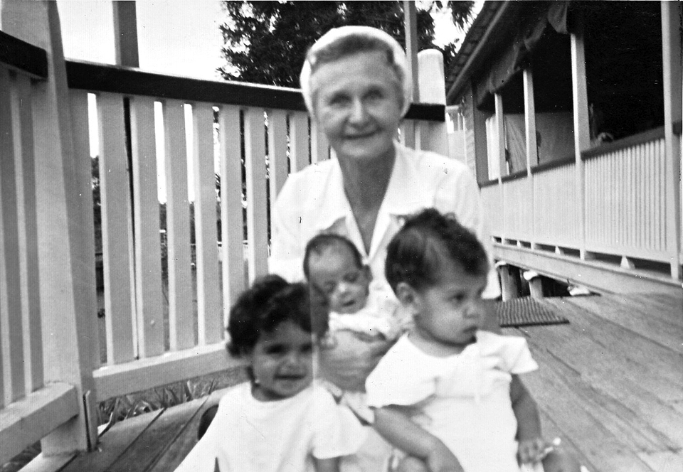 Nurse Hilda Secombe with babies at Cherbourg Hospital c1961