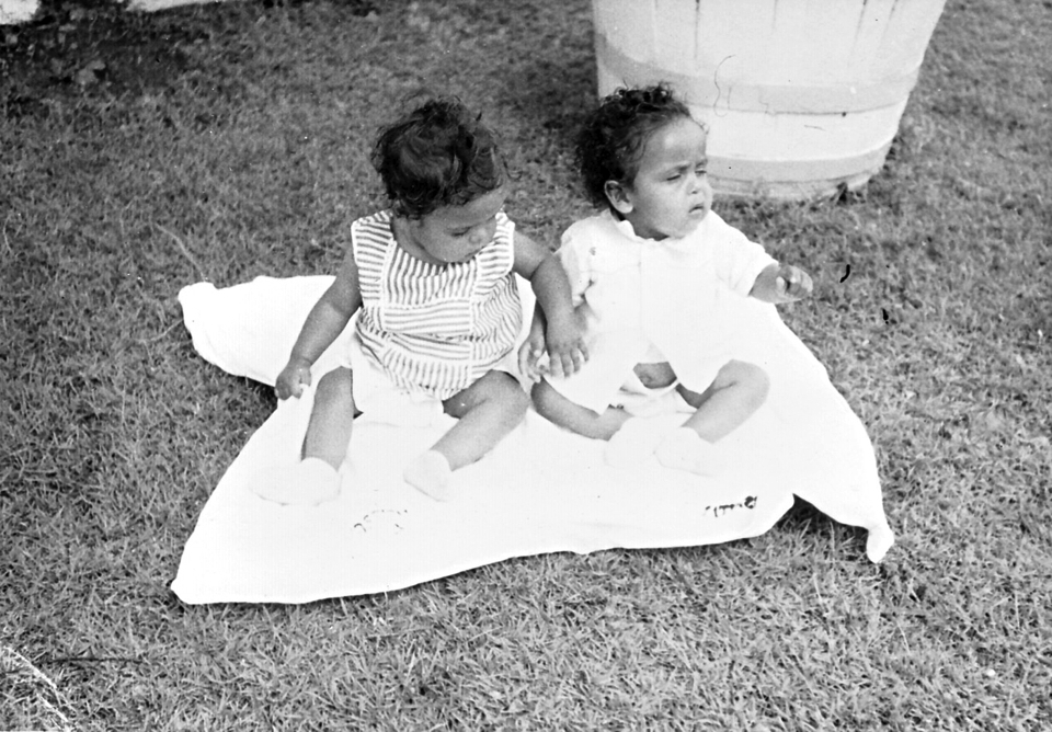 Two babies on a rug at Cherbourg Hospital c1961
