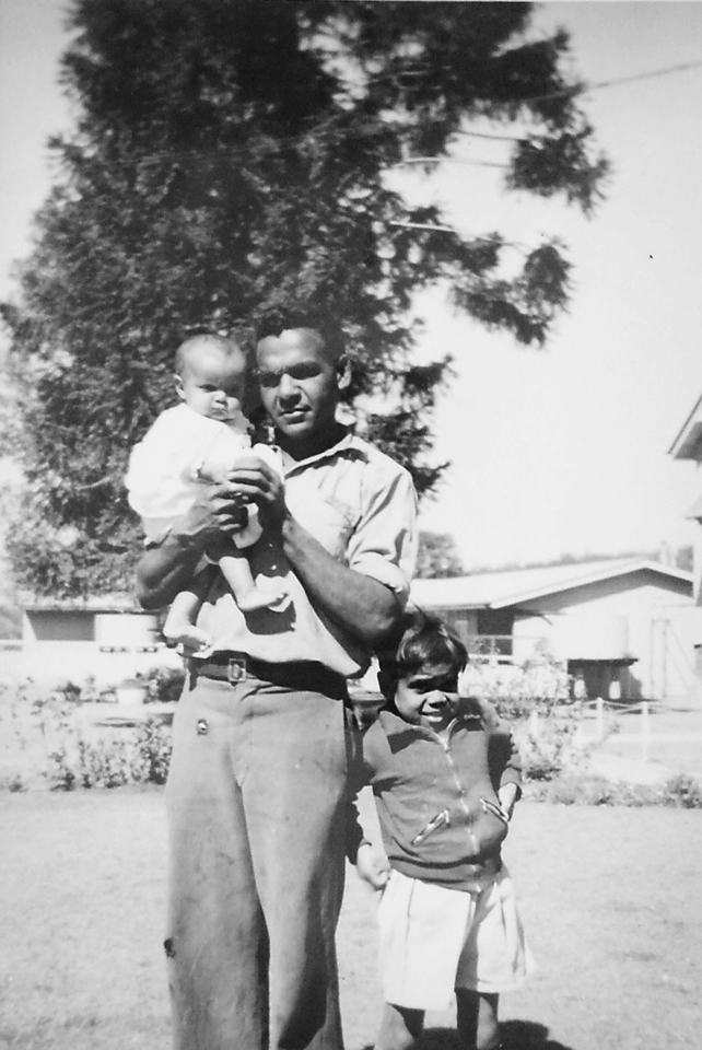 Violet Alberts son and grandchildren outside Cherbourg Hospital c1961