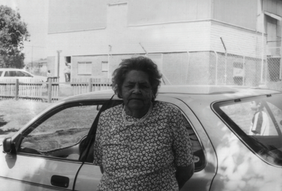 Mrs Marjorie Law, mother of the bride, at Cherbourg Anglican church c1990