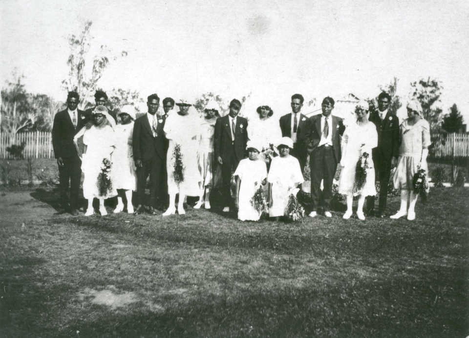 Wedding parties at Cherbourg Aboriginal Settlement c1930