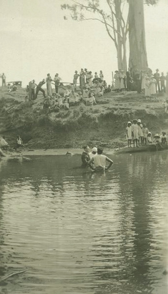 Baptism in Barambah Creek at Barambah Aboriginal Settlement c1930