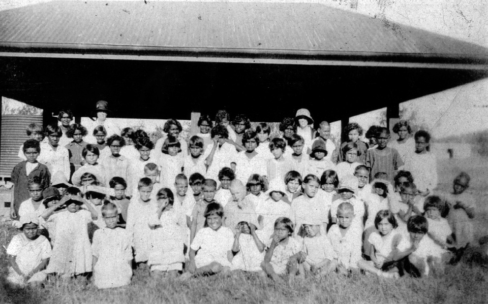 Children in shelter at Cherbourg Settlement School c1930