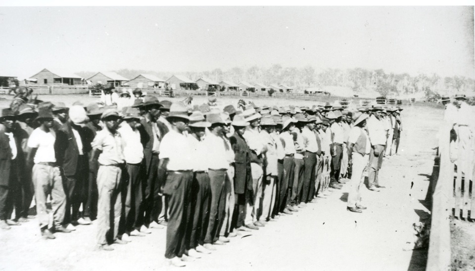 Morning-parade-at-Cherbourg-Aboriginal-Settlement_1930s
